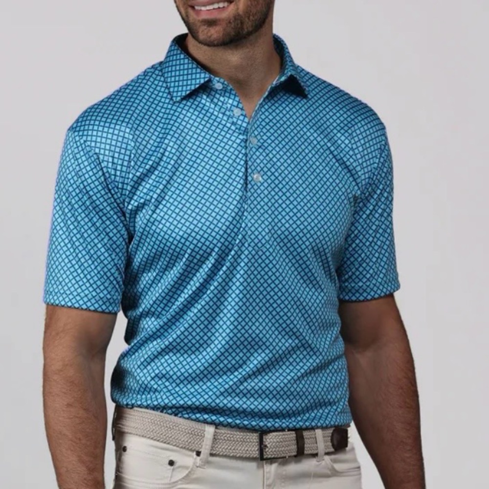 NWT Collars & Co. Corsica Blue Semi-Spread‎ Collar Polo Small